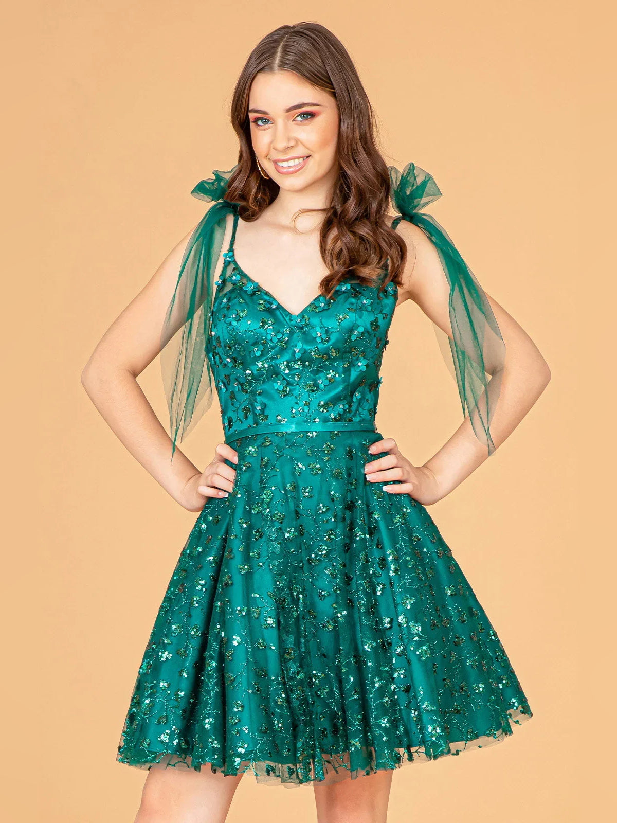 Corset Bow Floral V Neck A-Line Mini Tulle Homecoming Dress for Opening Night