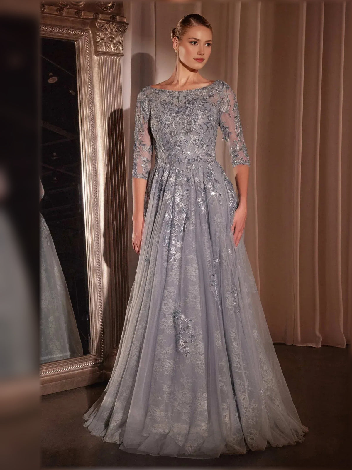 Beading A-Line Lace Floor-Length Formal Dress