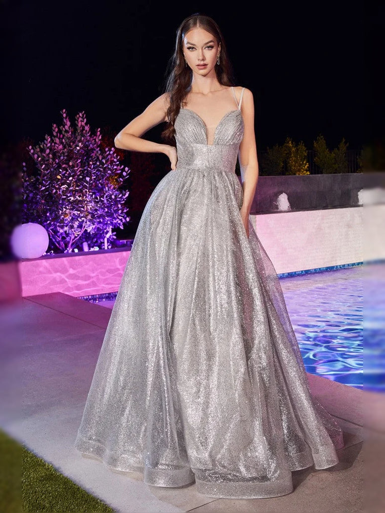 Glitter Sweetheart A-Line Floor-Length Tulle Prom Dress for Spring Formal