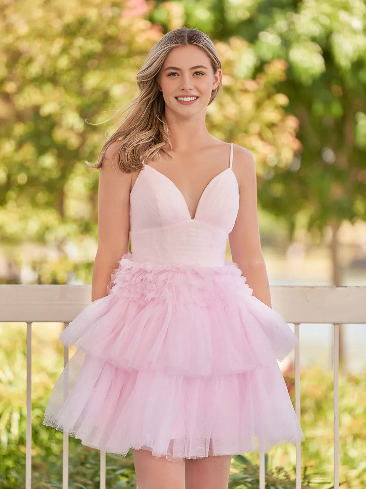Ruched Draped Ruffled V Neck A-Line Mini Tulle Homecoming Dress for Museum Gala