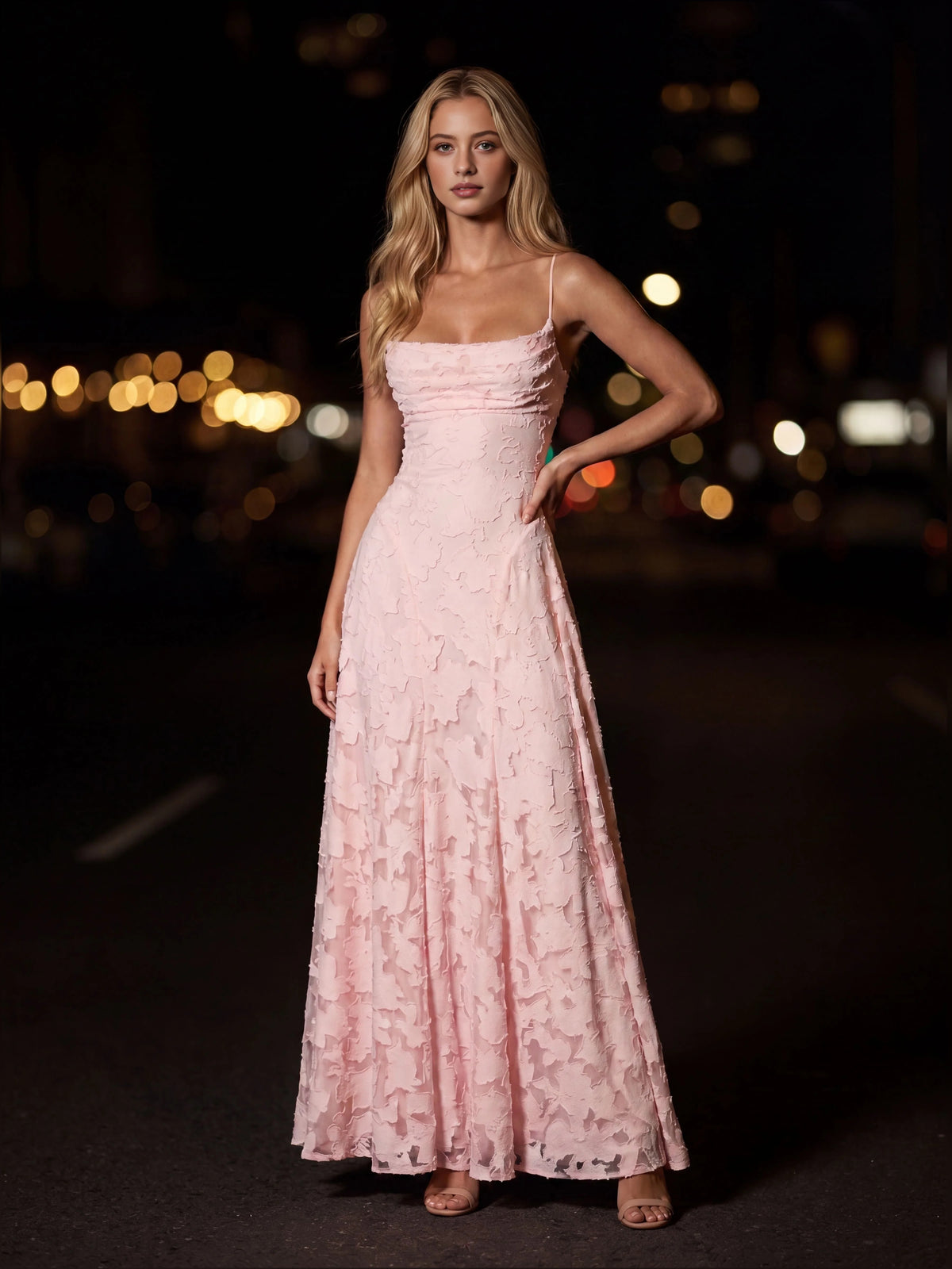 Floral Straight Neck A-Line Maxi Bridesmaid Dress for Formal Wedding