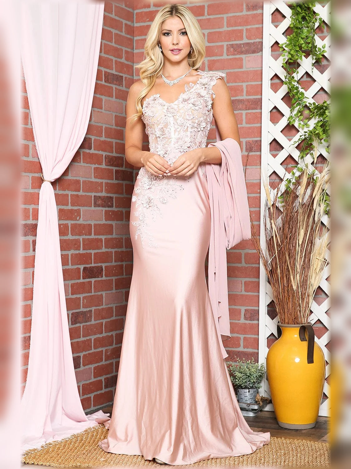 Floral Print One-Shoulder Mermaid Floor-Length Formal Dress