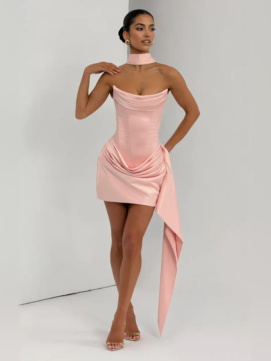 Draped Corset Strapless Bodycon Mini Satin Homecoming Dress for Hotel Reception