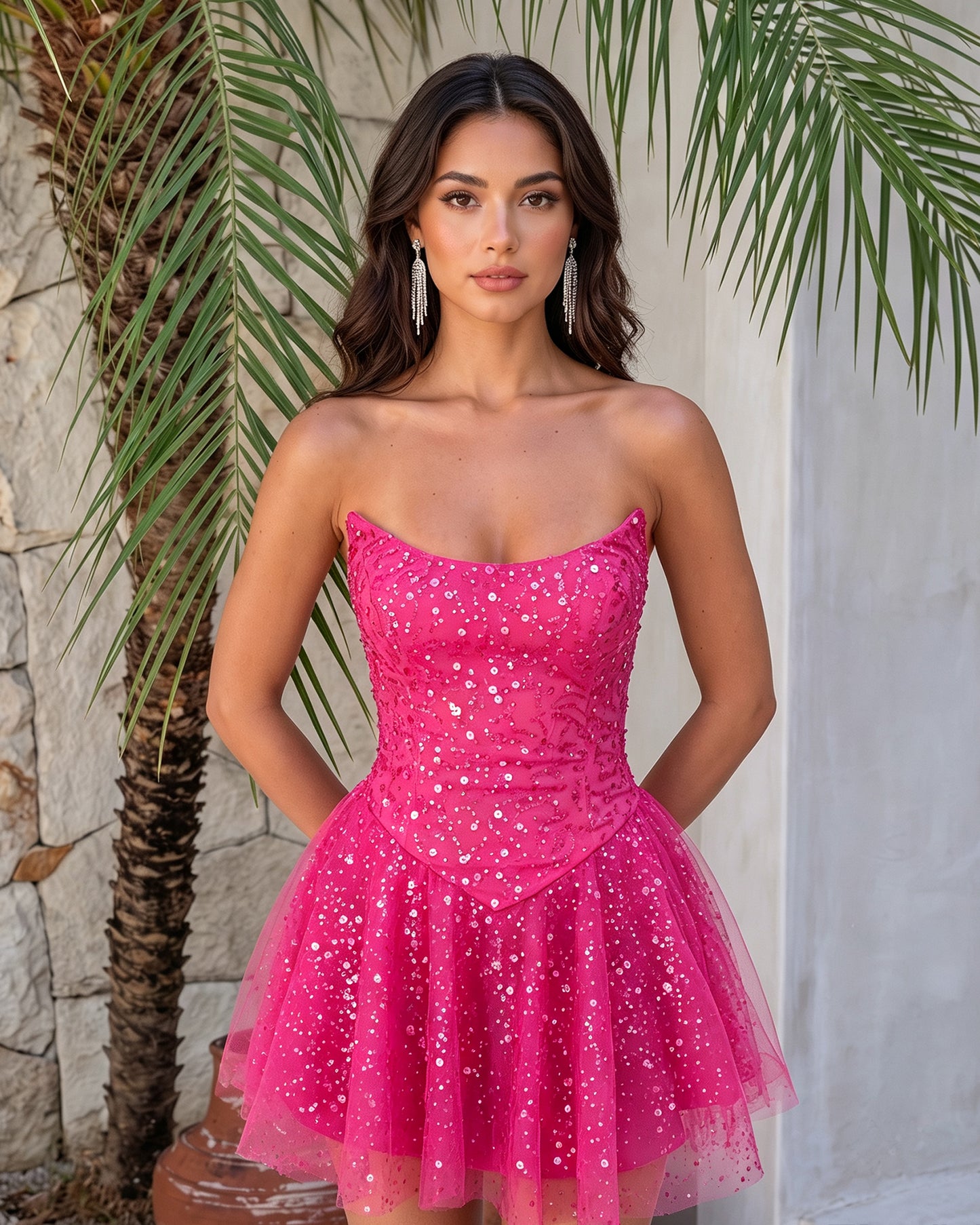 Strapless Glitter Tulle A-Line Short Homecoming Dress