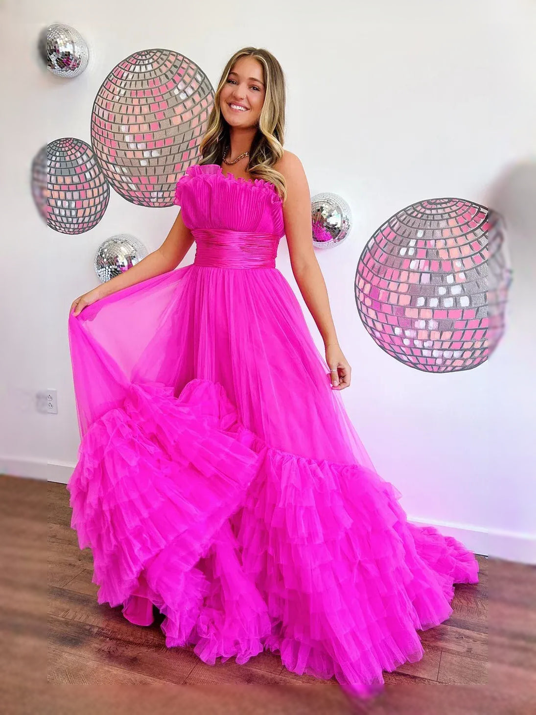 Ruched Draped Ruffled Sweetheart A-Line Maxi Tulle Prom Dress for Evening Event