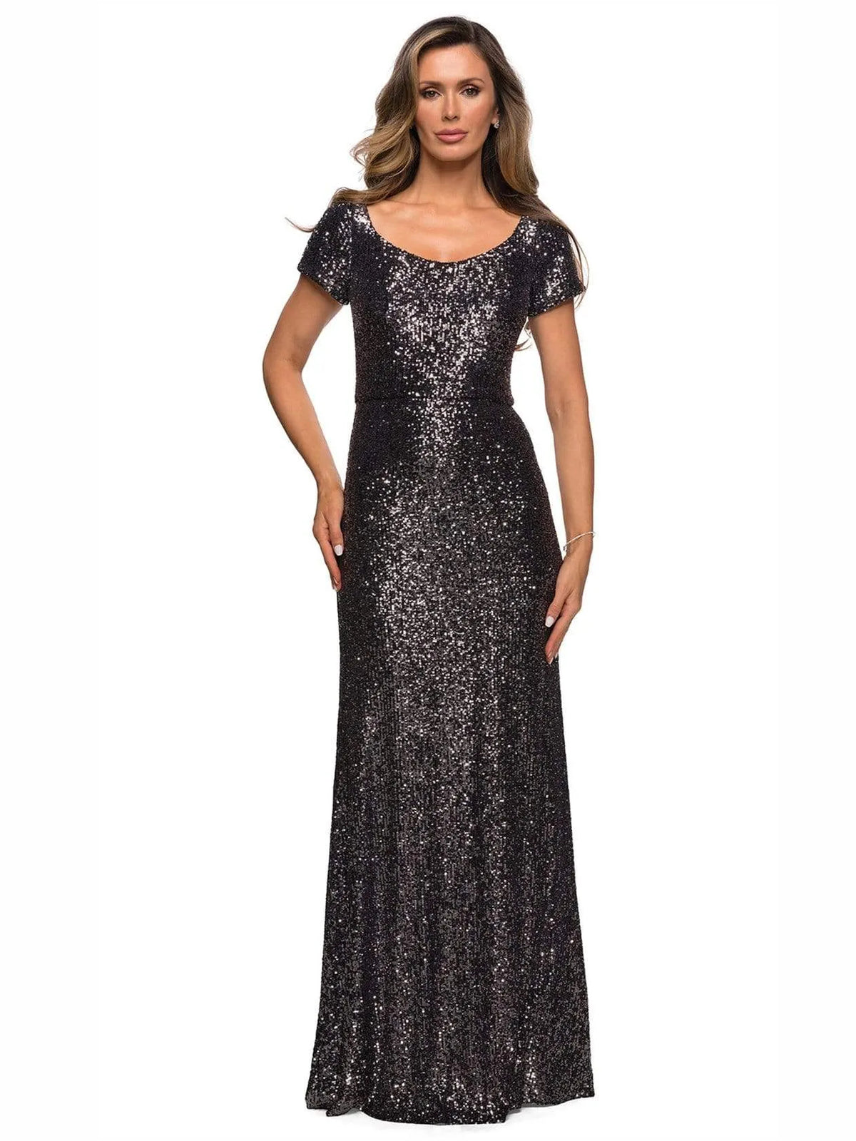 Sequin Scoop Neck Sheath Maxi Mother of the Bride Dress for Engagement Dinner