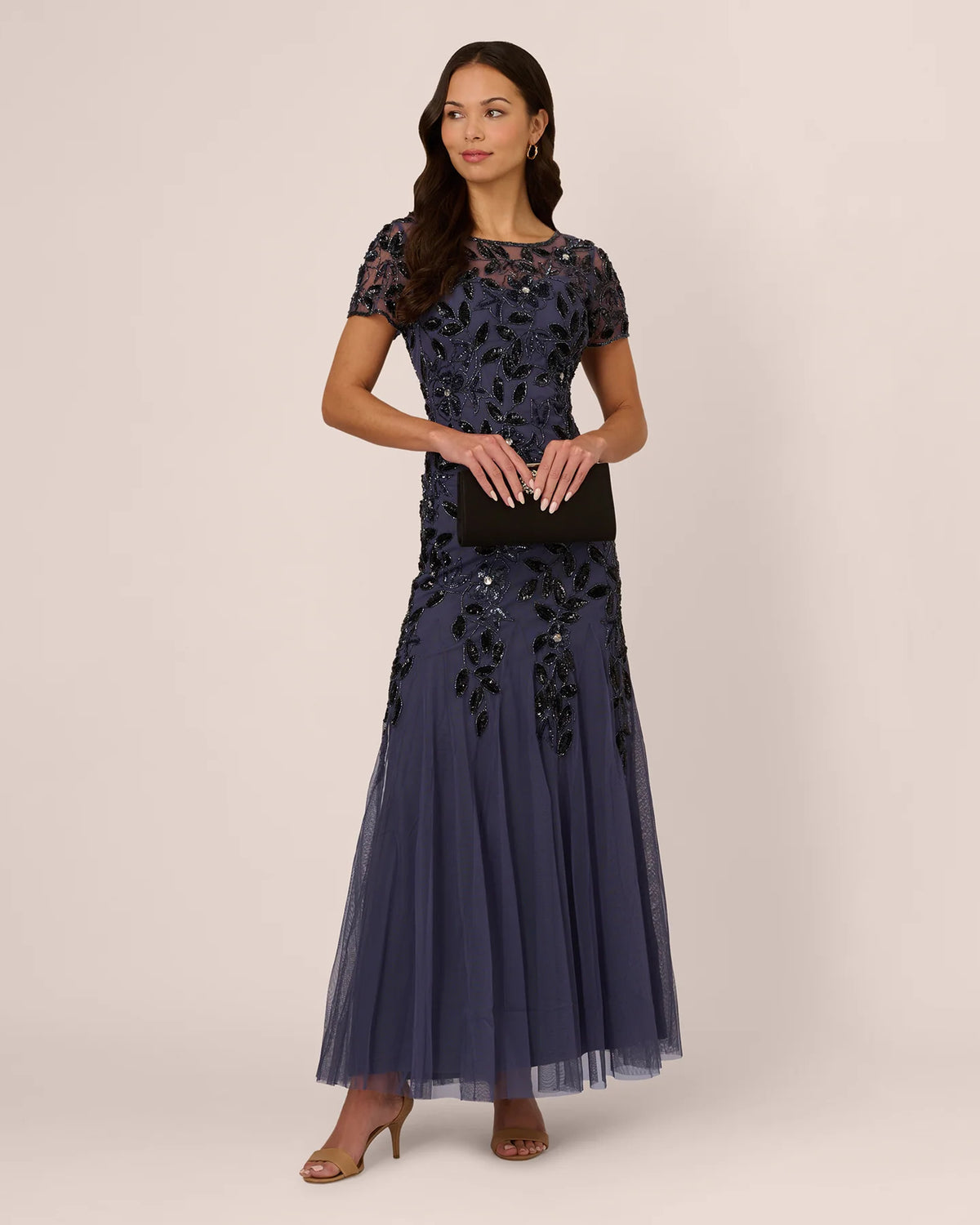 Floral Print Short-Sleeve A-Line Maxi Mother of the Bride Dress for Wedding Ceremony