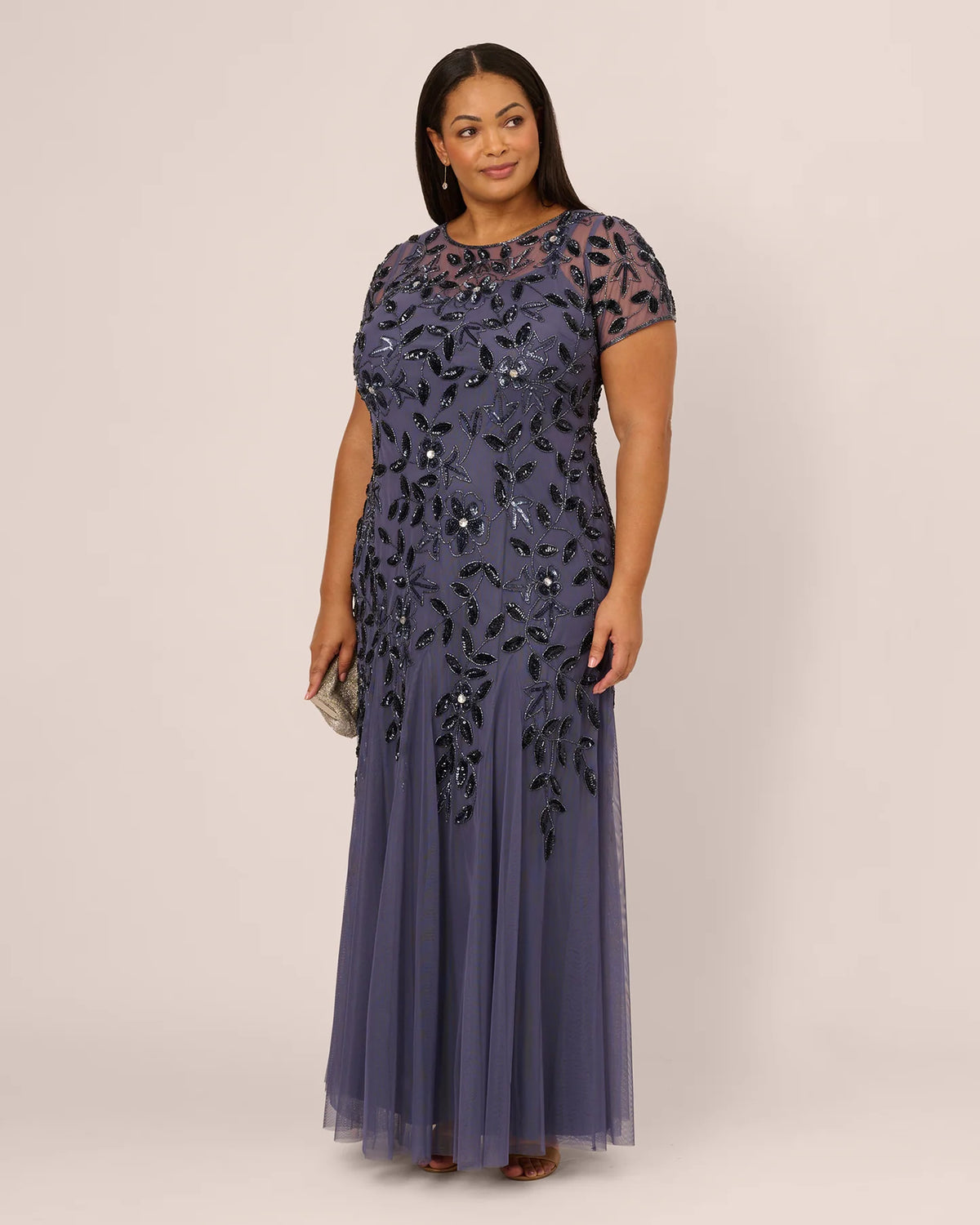Floral Print Short-Sleeve A-Line Maxi Mother of the Bride Dress for Formal Wedding