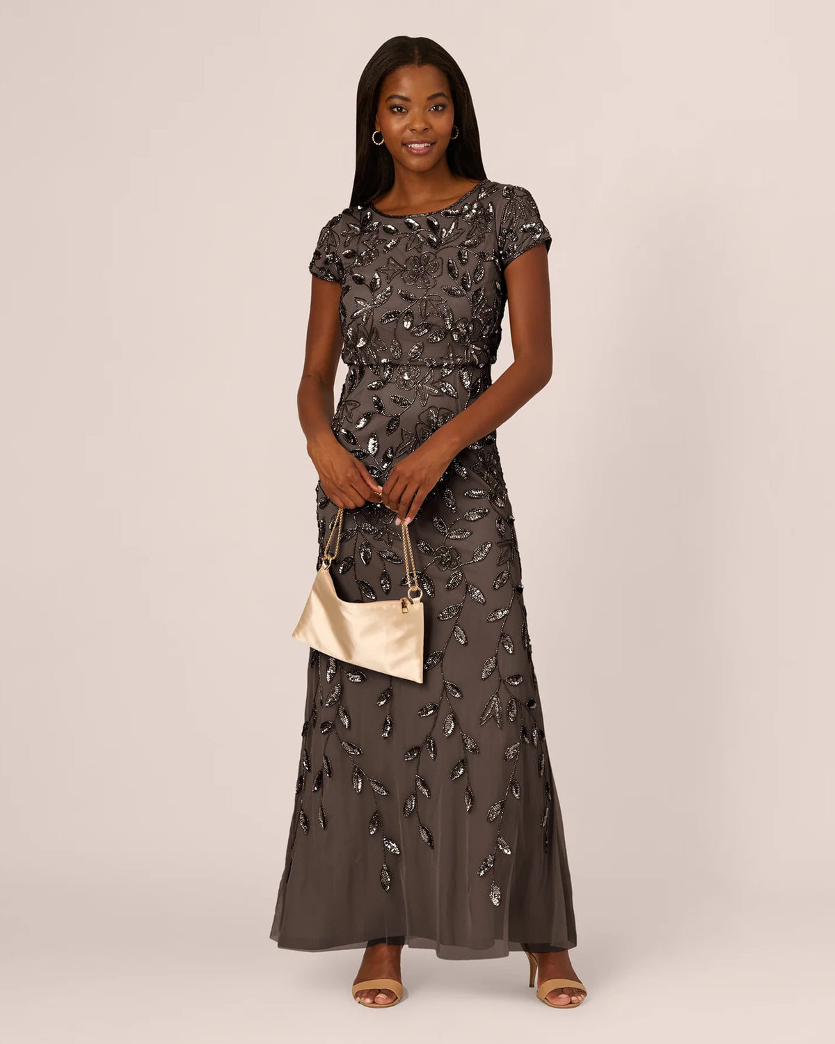 Beaded Boat Neck Mermaid Floor-Length Mother of the Bride Dress for Rehearsal Dinner