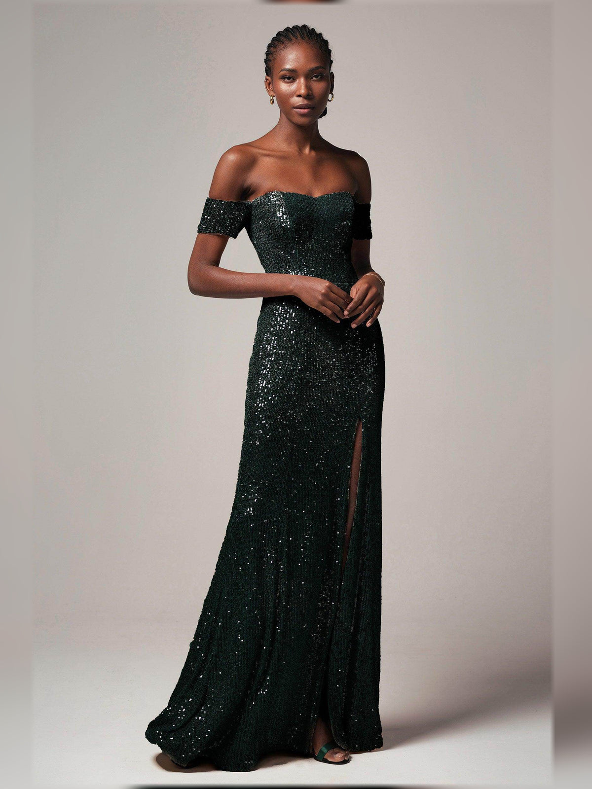 Off-The-Shoulder Corset Slit Floor-Length Radiant Formal Dress