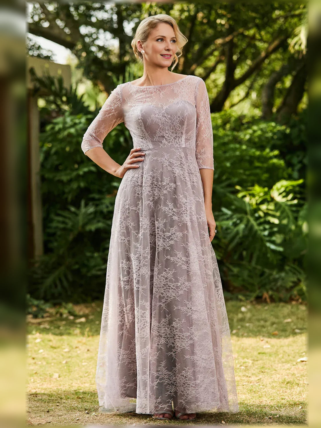 Floral Boat Neck A-Line Floor-Length Mother of the Bride Dress for Ceremony Dinner