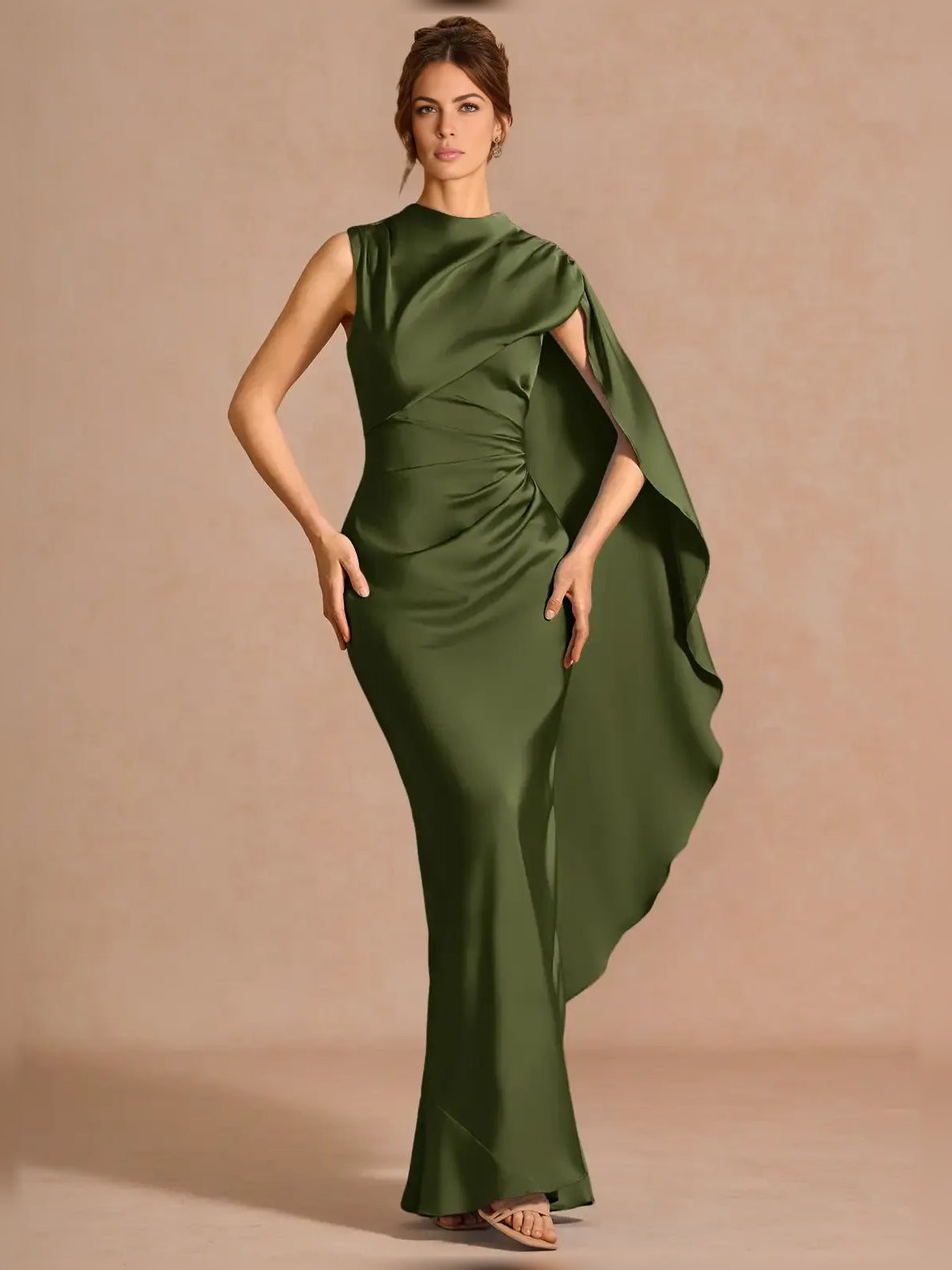 One-Shoulder Ruching Lace-Up Back Floor-Length Formal Dress