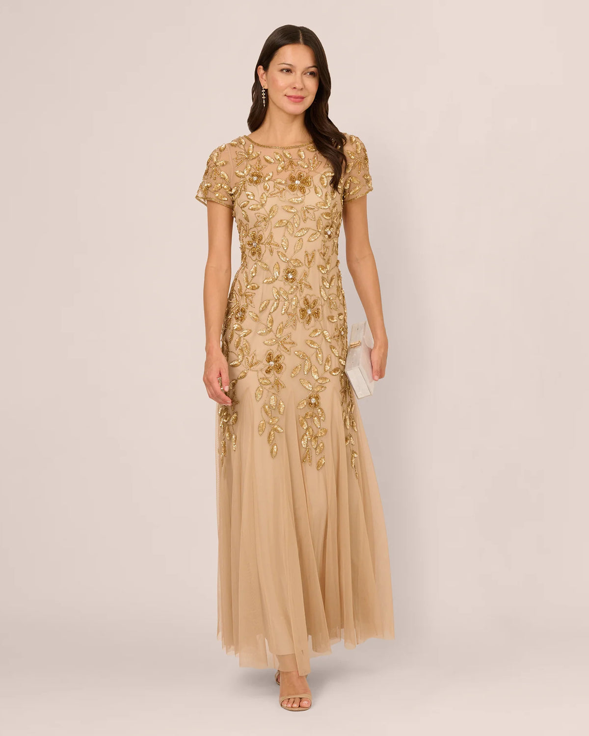 Floral Print Short-Sleeve A-Line Maxi Mother of the Bride Dress for Wedding Ceremony
