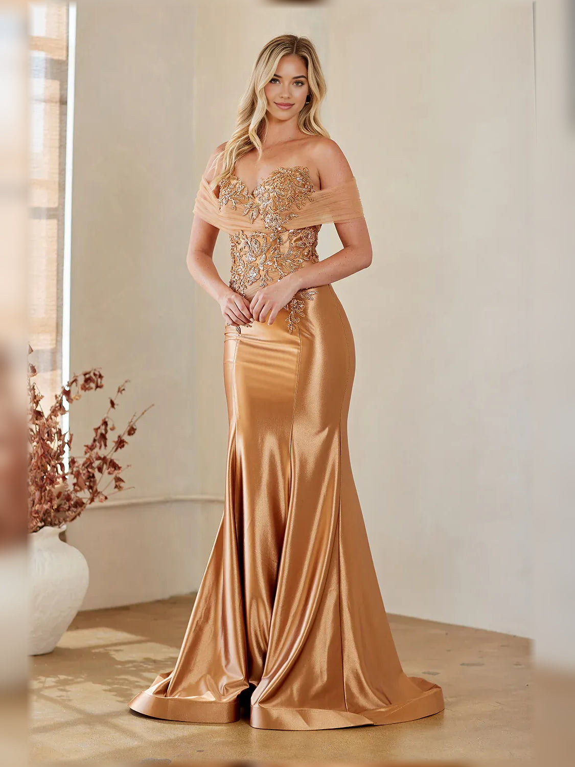 Off-The-Shoulder Beading Mermaid Floor-Length Formal Dress
