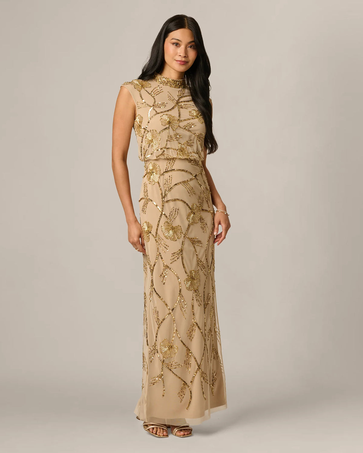 Floral Print Embellished Spaghetti Strap A-Line Maxi Mother of the Bride Dress for Summer Gala