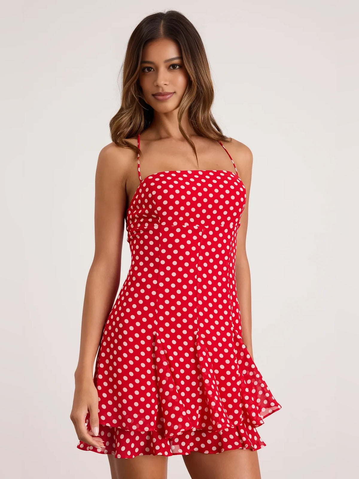 Cut-Out Layered Ruffled Square Neck Fit-and-Flare Mini Chiffon Homecoming Dress for Awards Ceremony