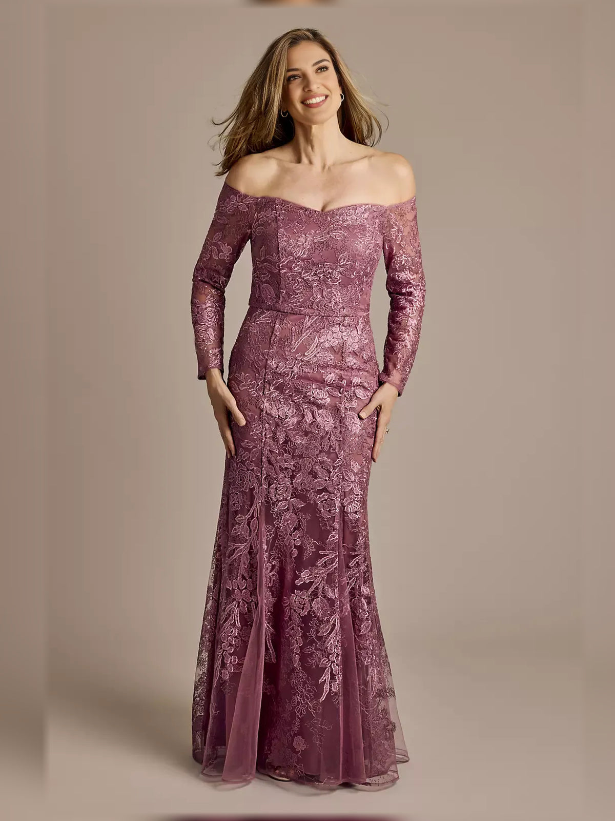 Embroidered Sequin Floral Off Shoulder Mermaid Maxi Mother of the Bride Dress for Wedding Reception