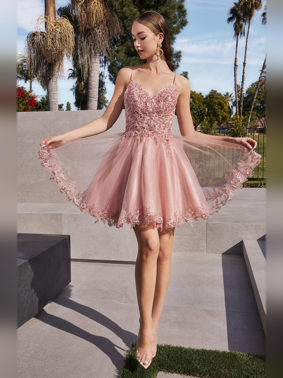 Layered Beaded V Neck A-Line Short Tulle Homecoming Dress for Theater Night