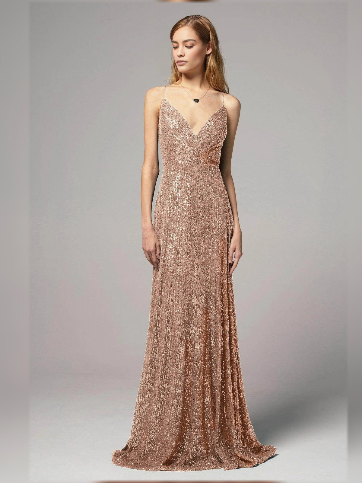 V Neck Slit Open Back Floor-Length Sheath Formal Dress