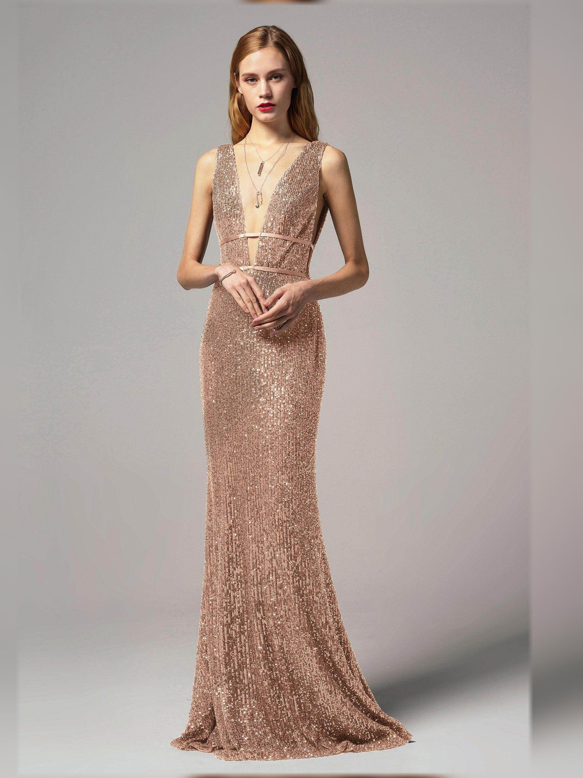 Beading Open Back Sheath Floor-Length Formal Dress