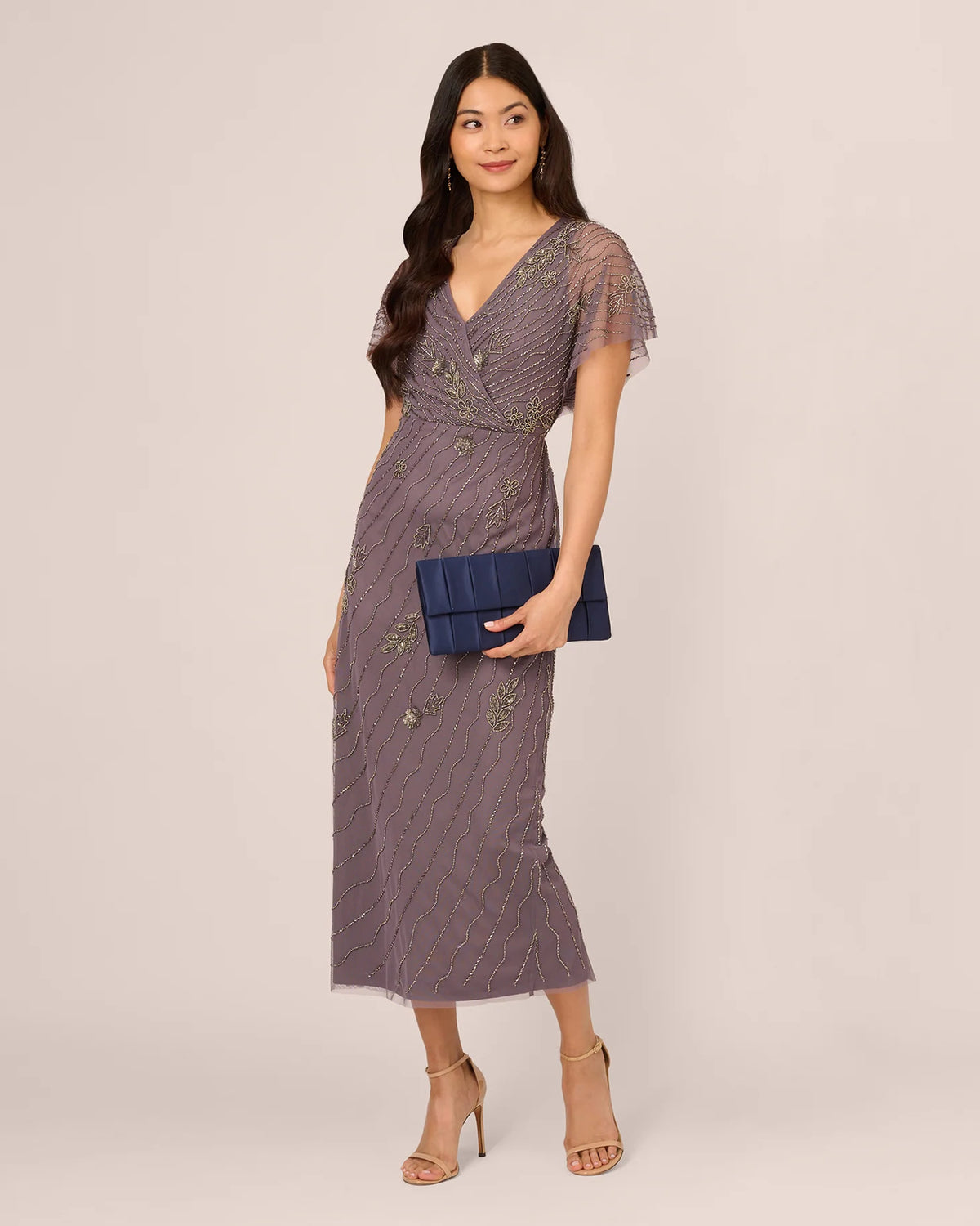 Beaded Sequin V Neck Column Ankle-Length Mother of the Bride Dress for Ballroom Reception
