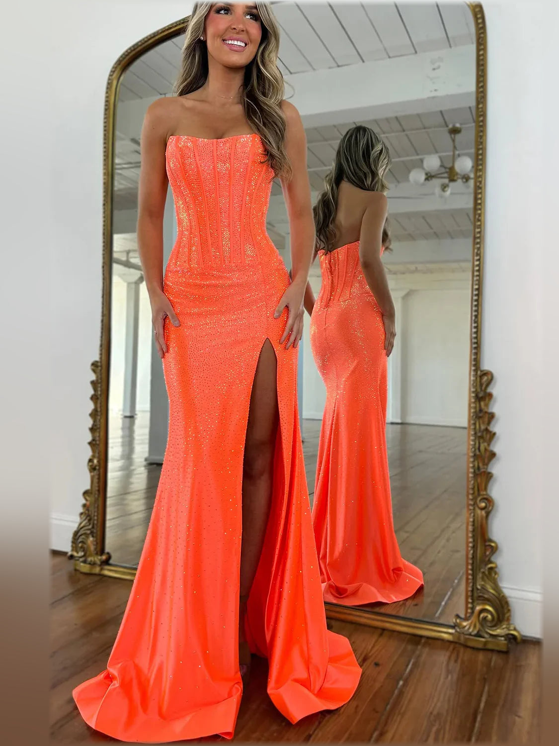 Strapless Corset Slit Floor-Length Mermaid Formal Dress