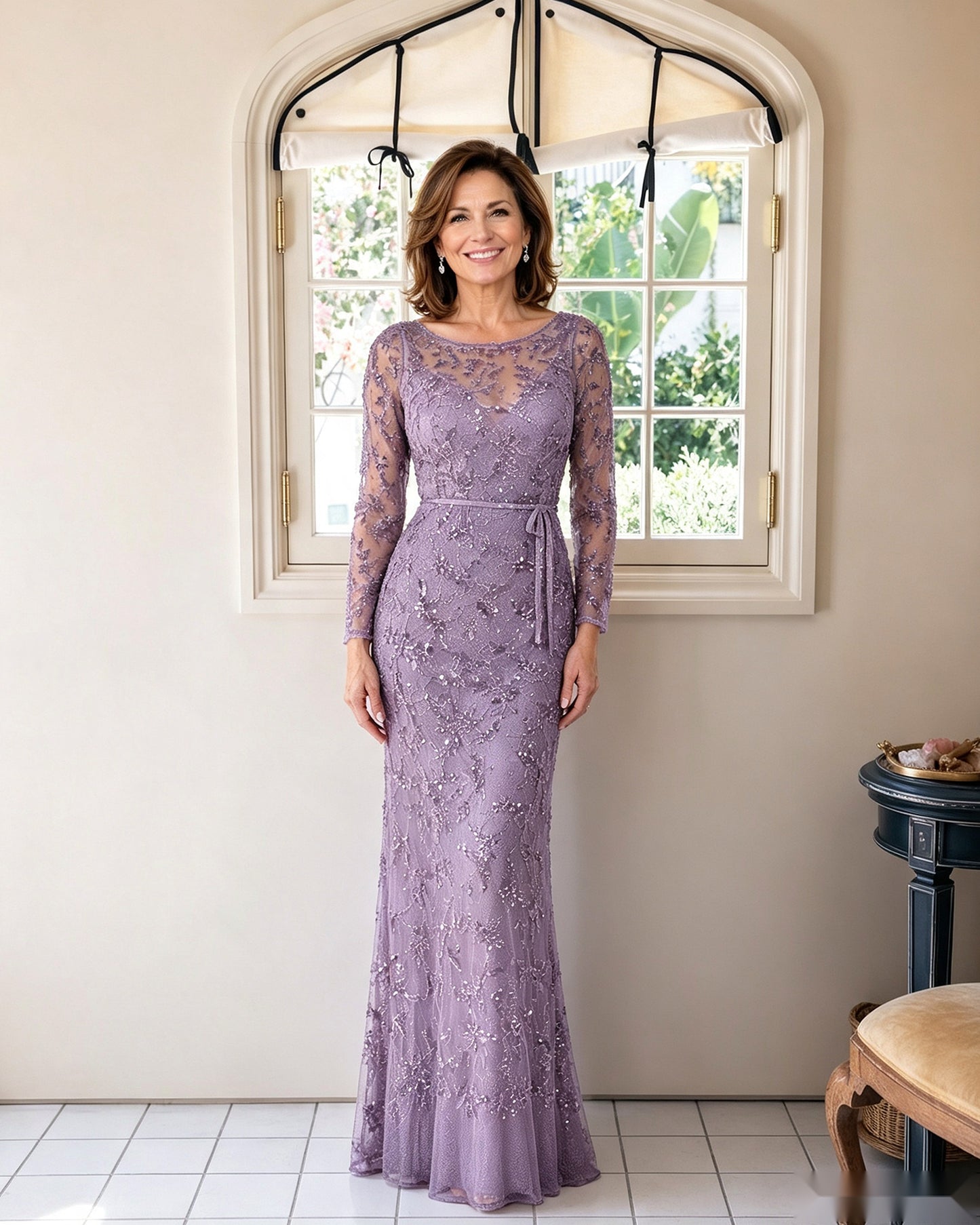 Illusion Lace Long Sleeve Sheath Mother of the Bride Dress
