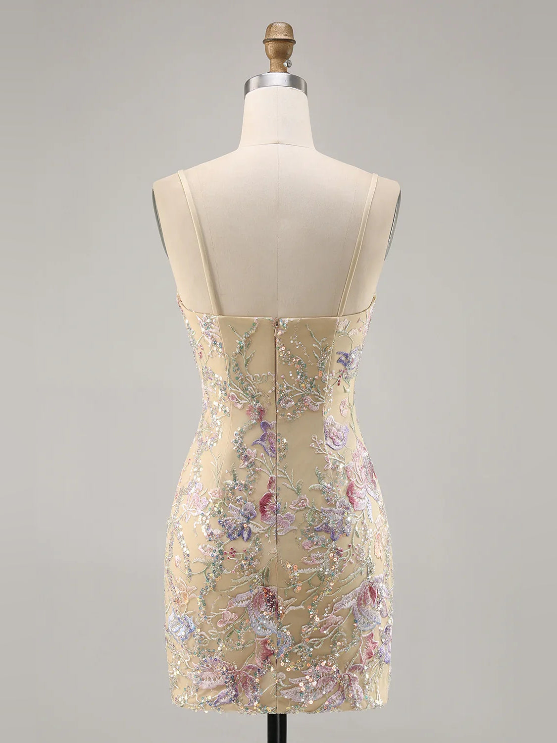 Embroidered Sequin Floral Scoop Neck Bodycon Mini Homecoming Dress for Seaside Reception