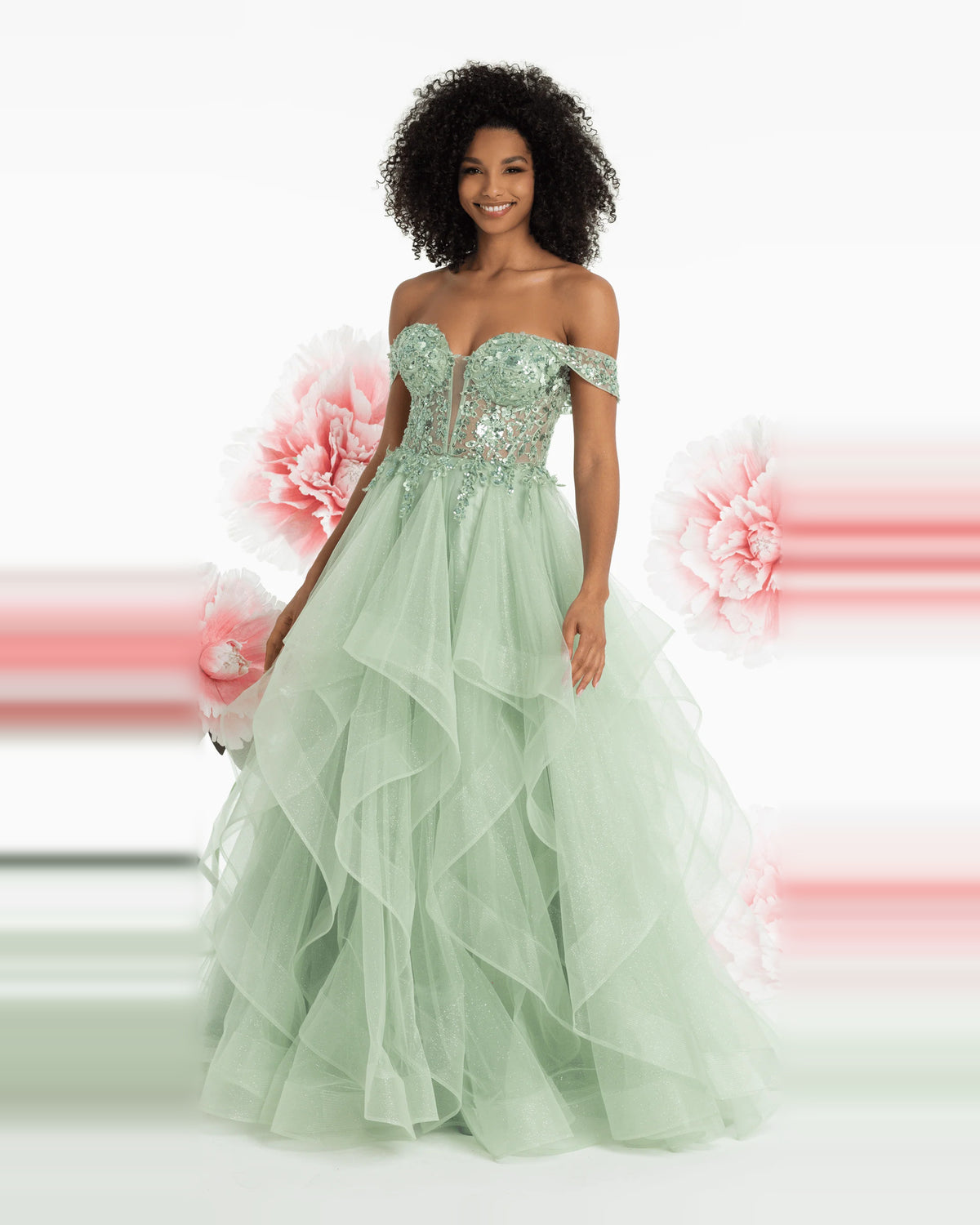 Corset Tiered Off Shoulder Ball-Gown Floor-Length Prom Dress for Senior Prom