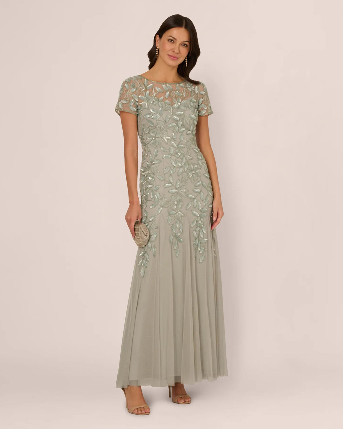 Floral Print Short-Sleeve A-Line Maxi Mother of the Bride Dress for Wedding Ceremony