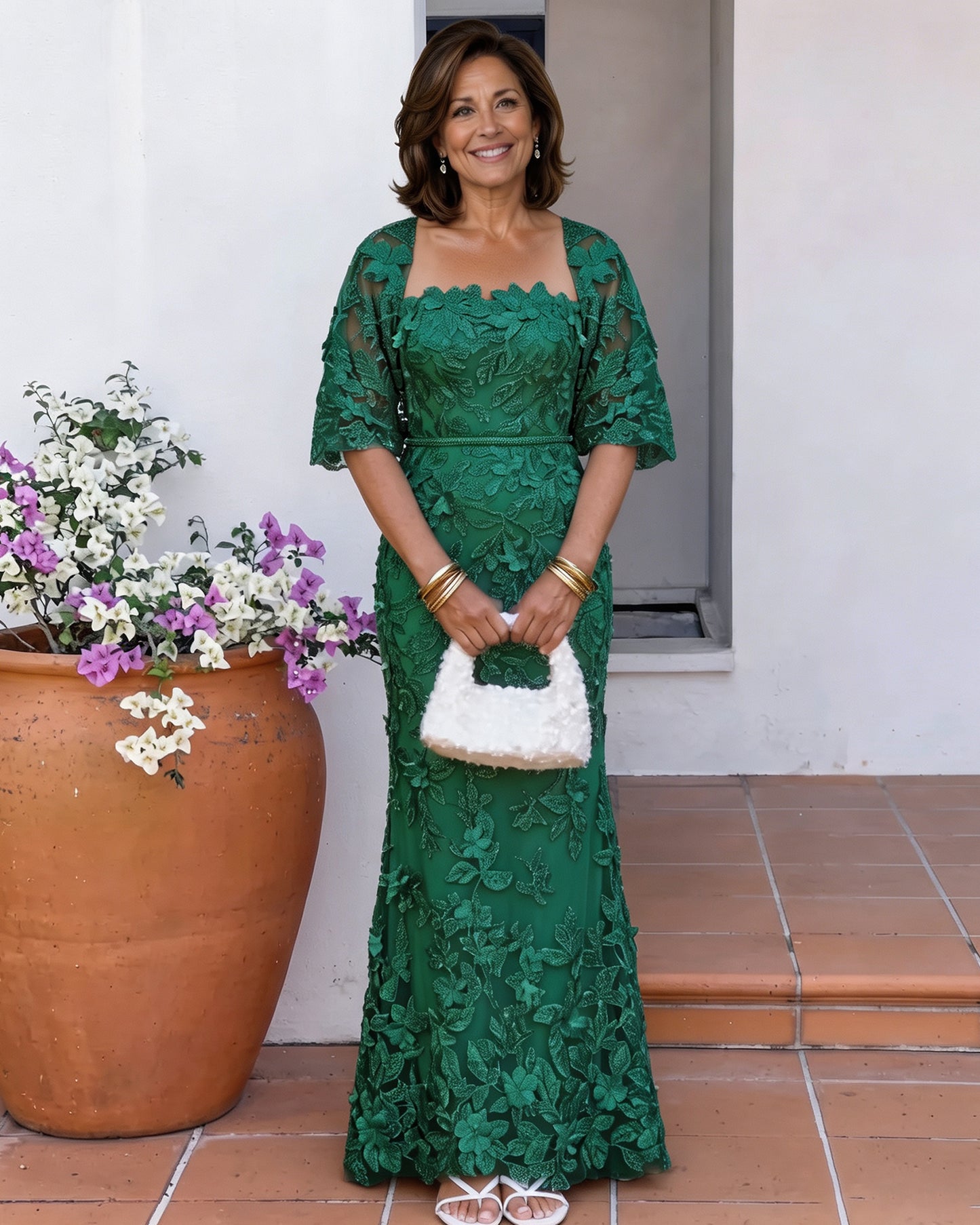 Floral Lace Mother of the Bride Dress with Matching Bolero
