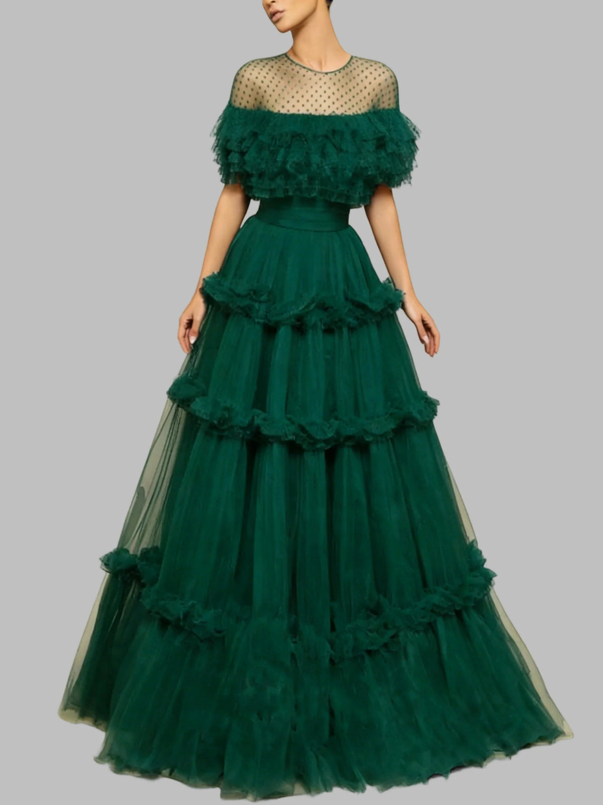 Jewel Neck A-Line Floor-Length Tulle Prom Dress for Hotel Gala
