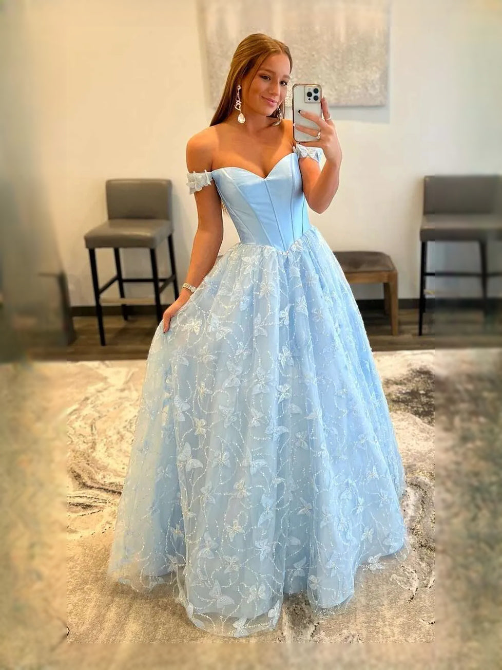 Sky Blue Draped Corset Ruffled Backless Sweetheart A-Line Maxi Satin Prom Dress for Awards Dinner