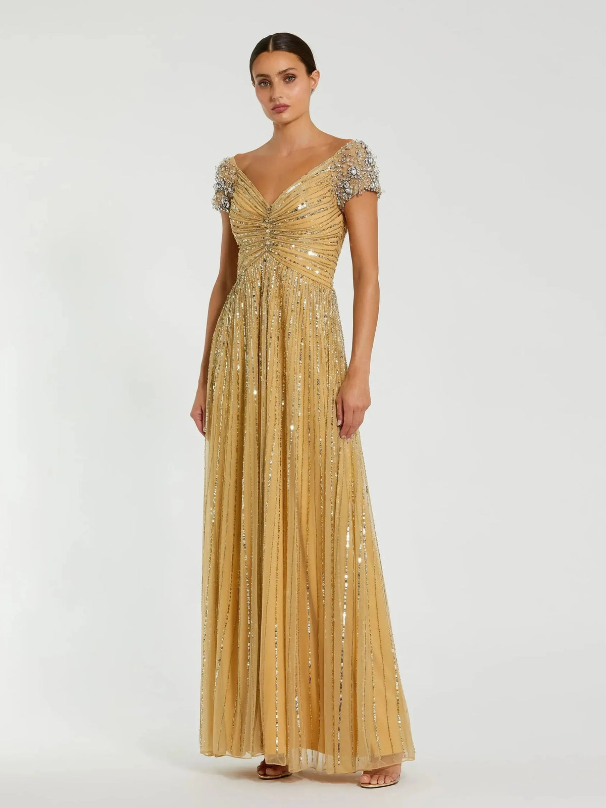 Floral Print Sweetheart Ruching Floor-Length Beaded Formal Dress