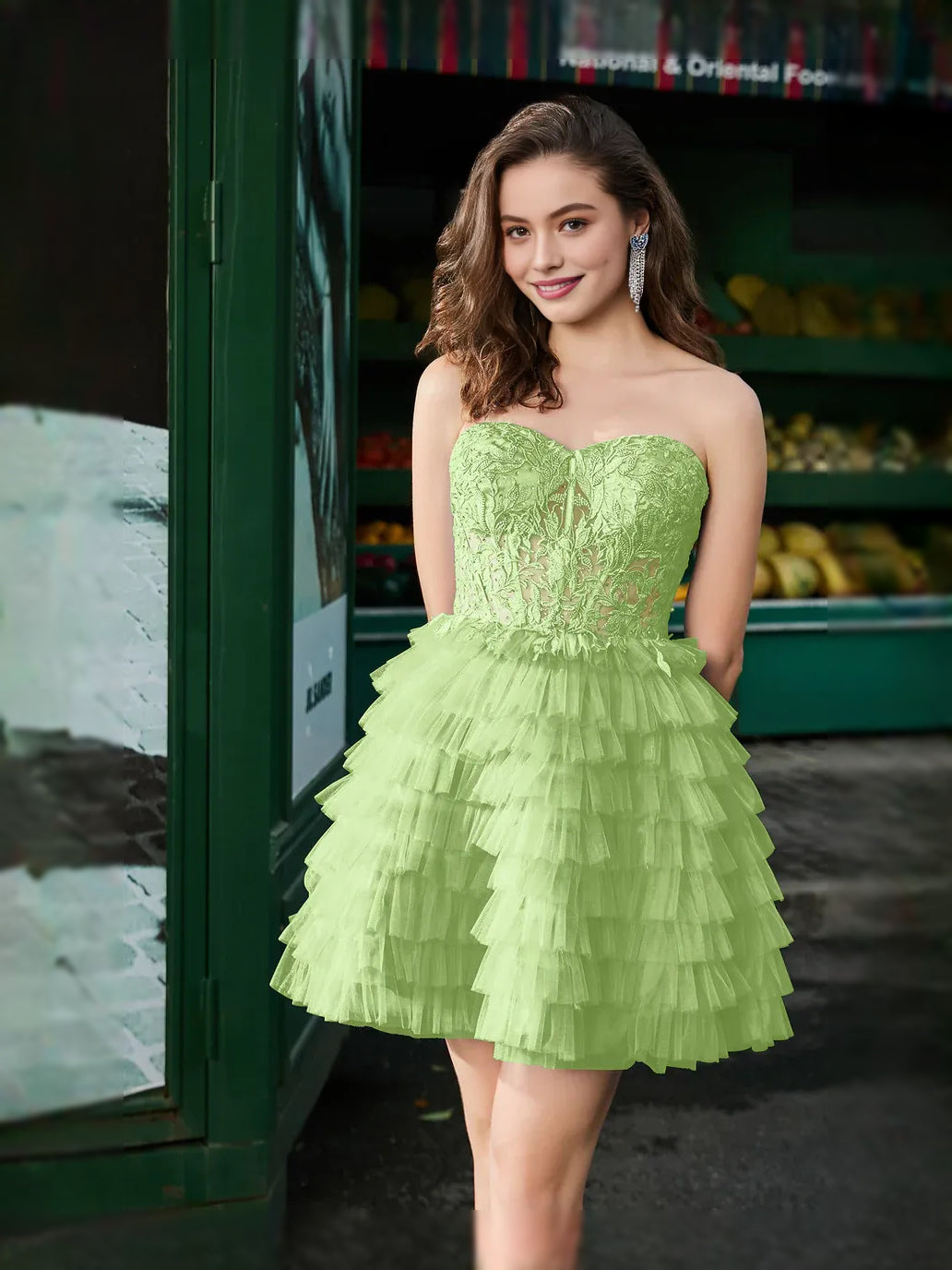 Corset Tiered Floral Ruffled Sweetheart A-Line Mini Tulle Prom Dress for Prom Night