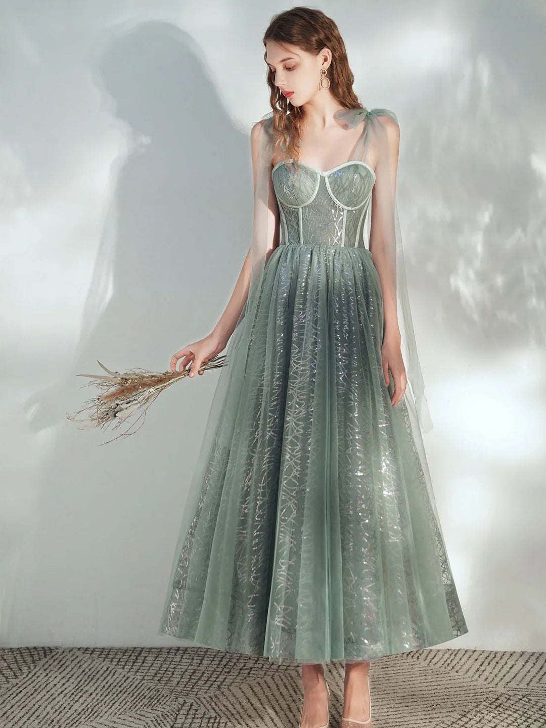 Sweetheart Corset A-Line Midi Formal Dress