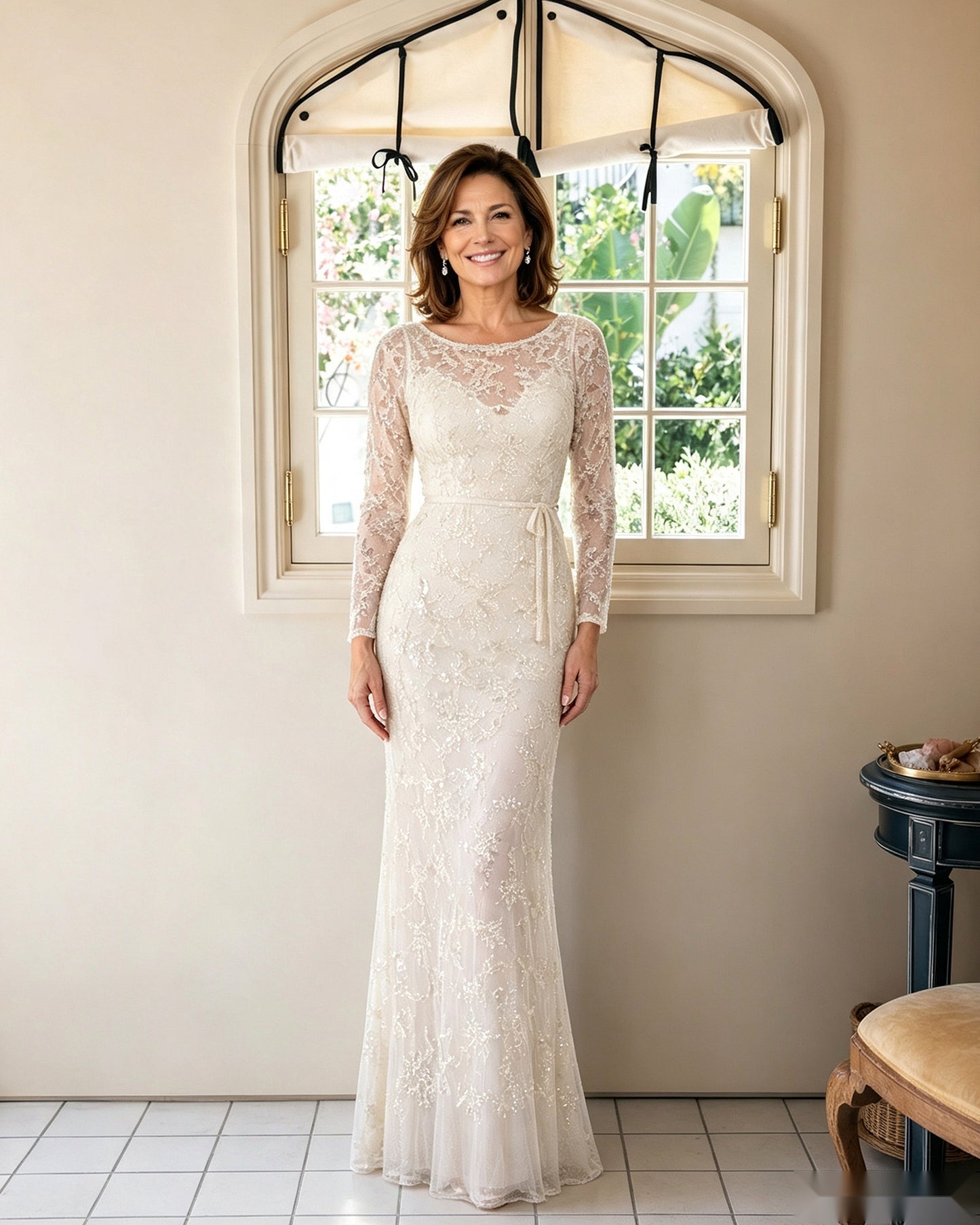Illusion Lace Long Sleeve Sheath Mother of the Bride Dress