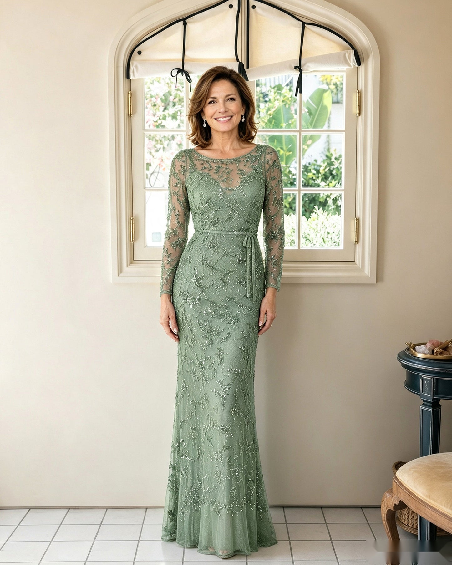 Illusion Lace Long Sleeve Sheath Mother of the Bride Dress