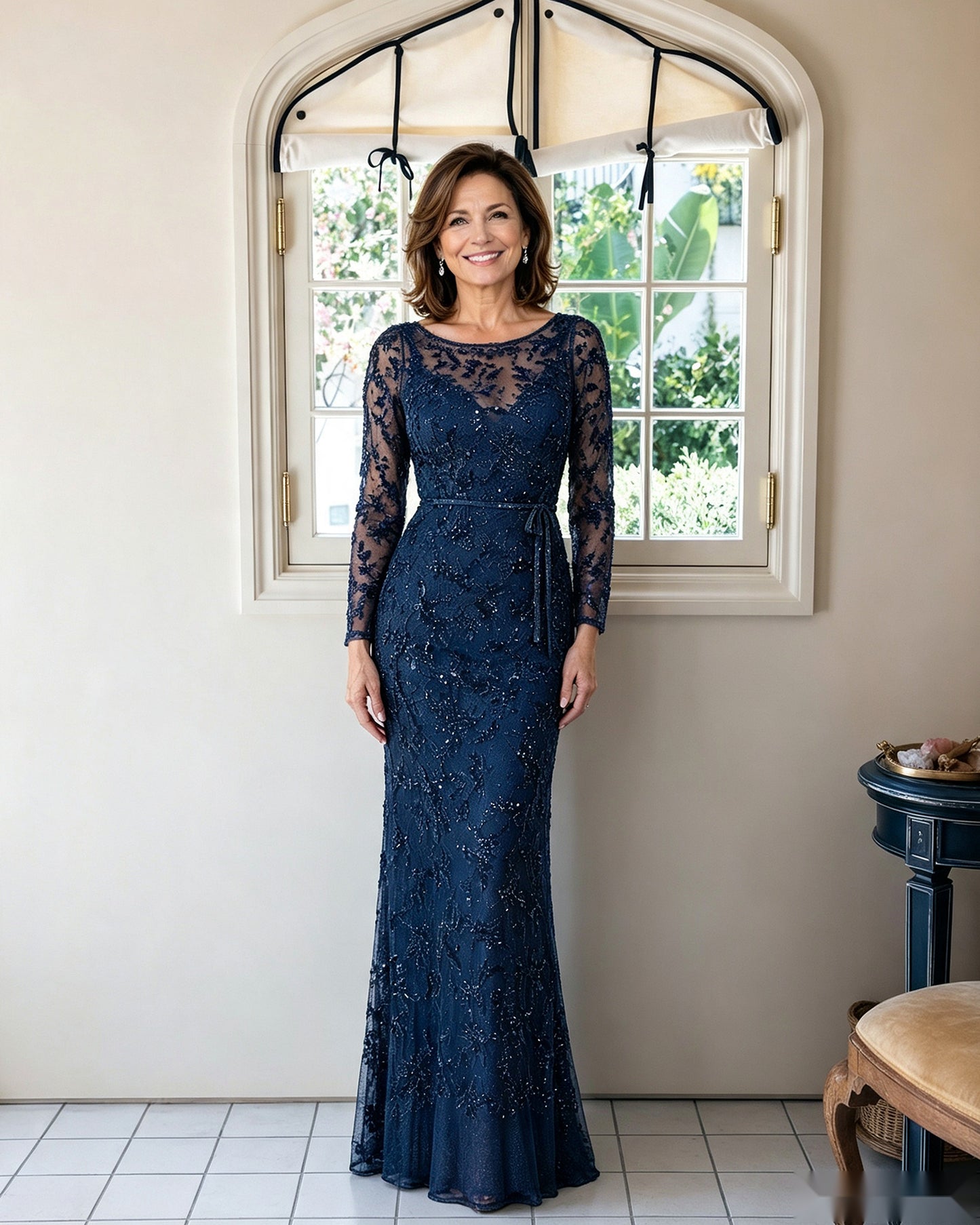 Illusion Lace Long Sleeve Sheath Mother of the Bride Dress