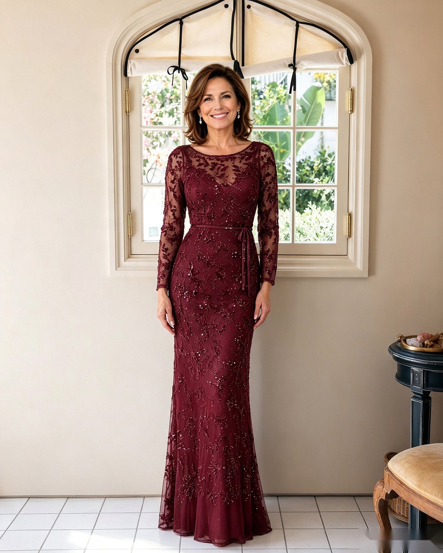 Illusion Lace Long Sleeve Sheath Mother of the Bride Dress