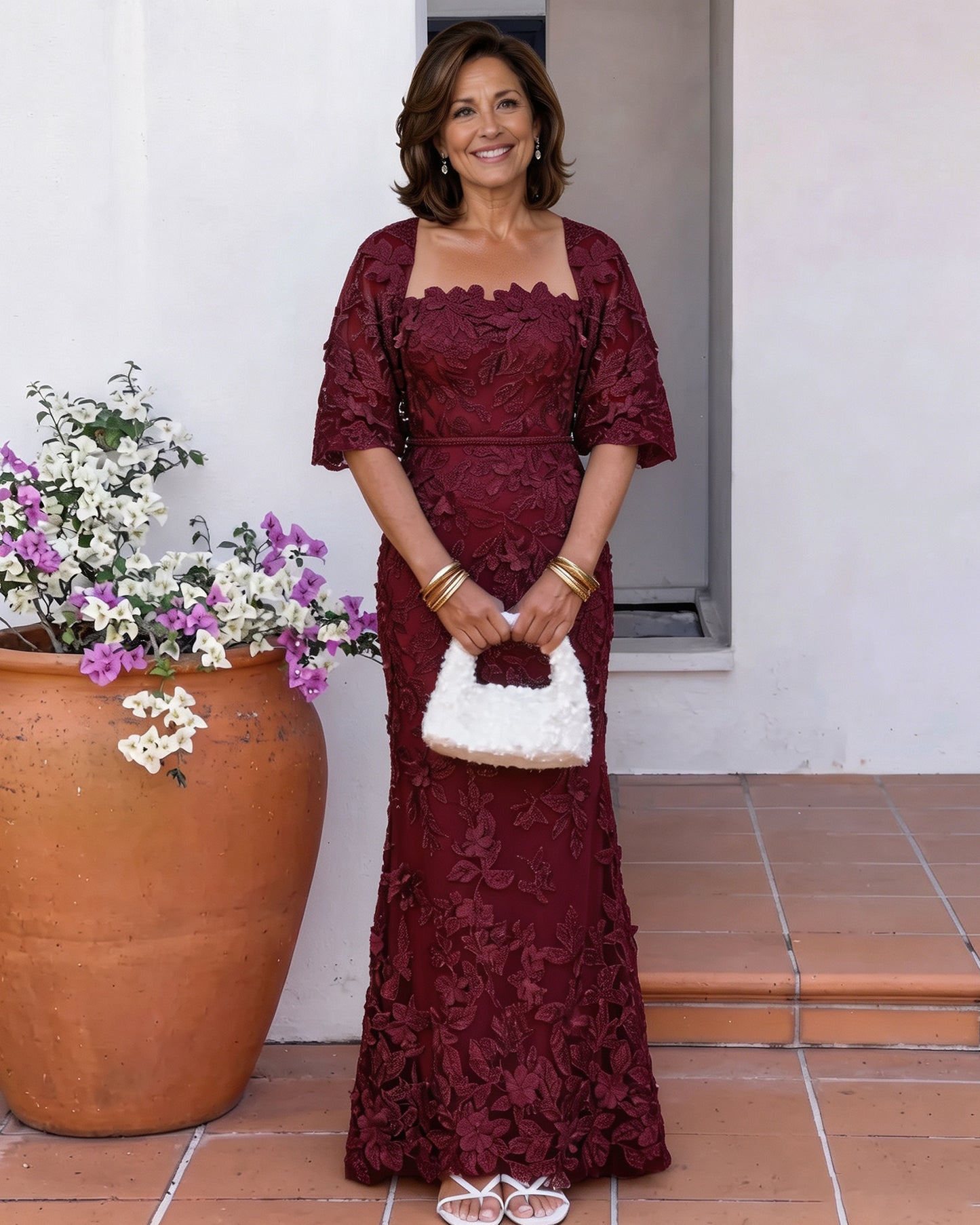 Floral Lace Mother of the Bride Dress with Matching Bolero