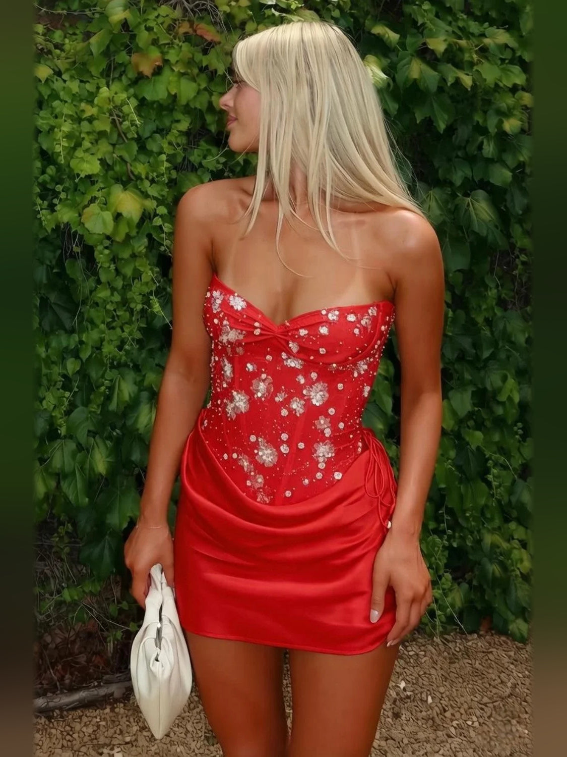 Ruched Draped Floral Sweetheart Sheath Mini Satin Homecoming Dress for School Dance