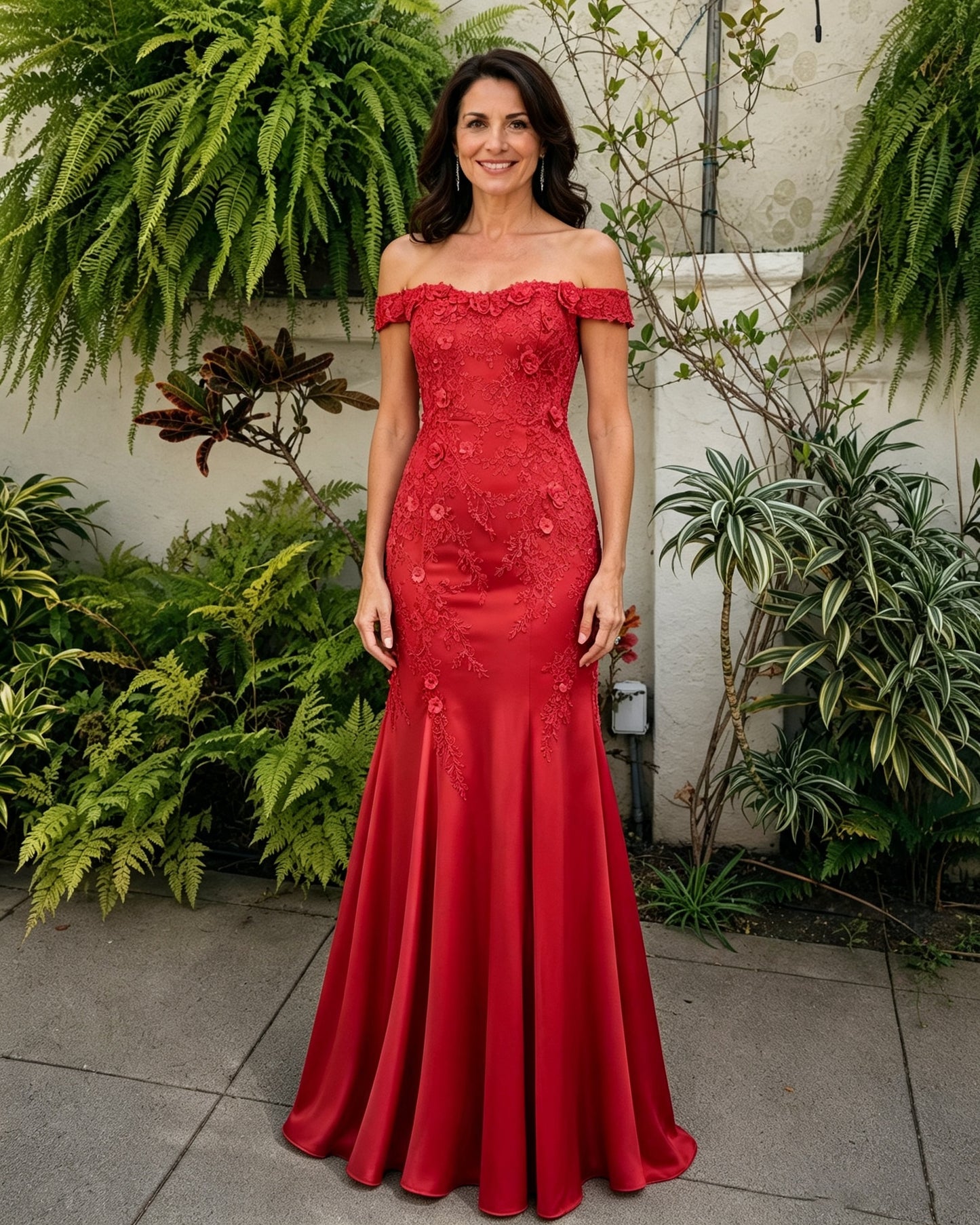 Scalloped Off-Shoulder Lace Mermaid Mother of the Bride Dress