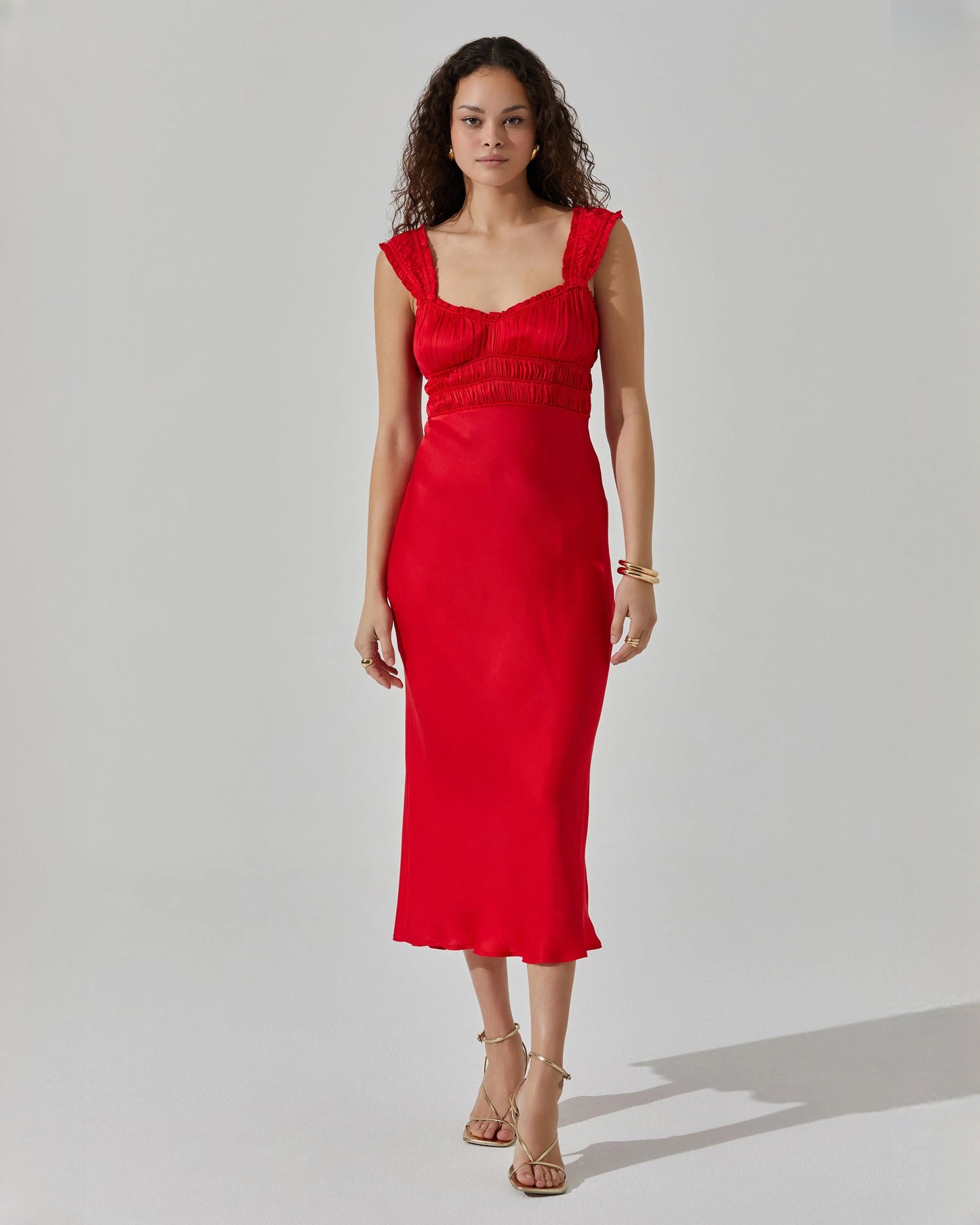 Elegant Formal Evening Sleeveless Structured Satin A-Line Midi Bridesmaid Dress