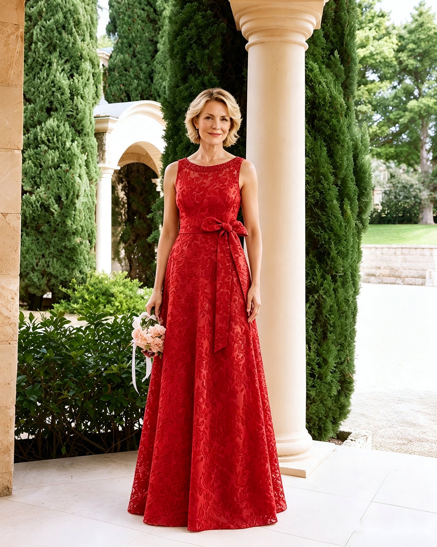 Sleeveless Lace A-Line Mother of the Bride Dress with Sash Bow