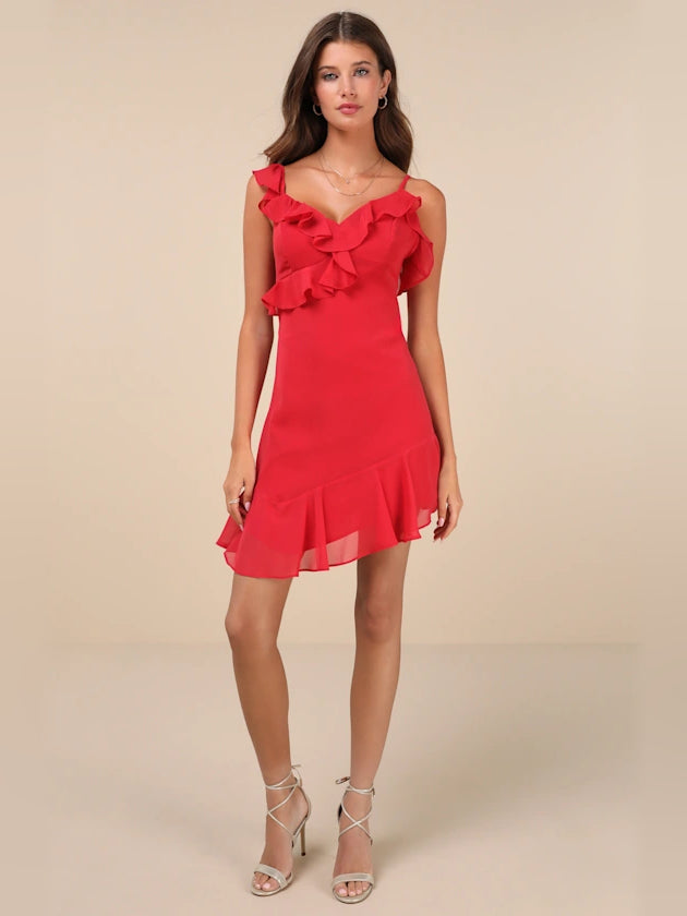 Ruffled Asymmetrical Mini Homecoming Dress for City Wedding