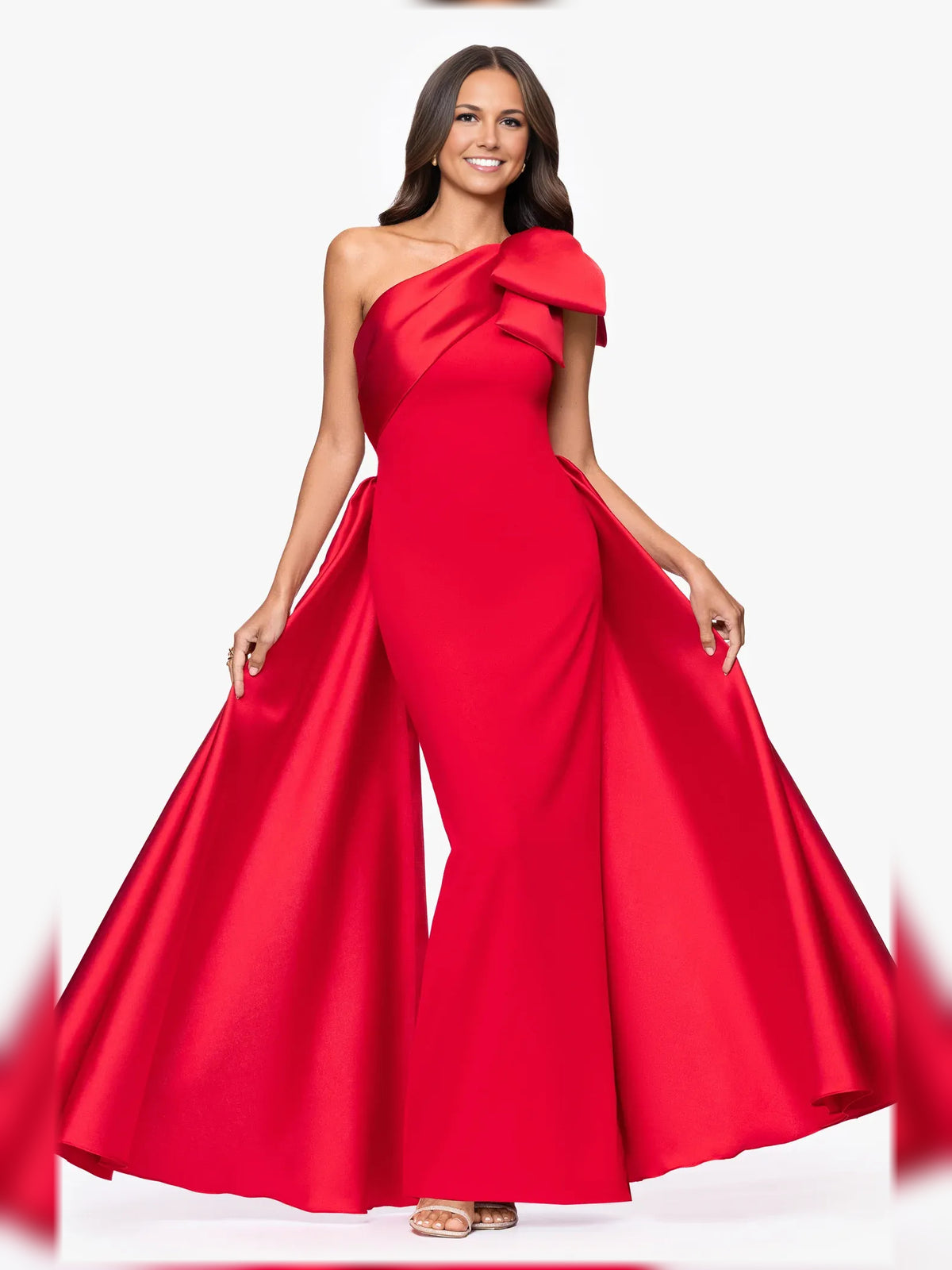 Bow Slit One Shoulder Sheath Floor-Length Crepe Mother of the Bride Dress for Evening Reception