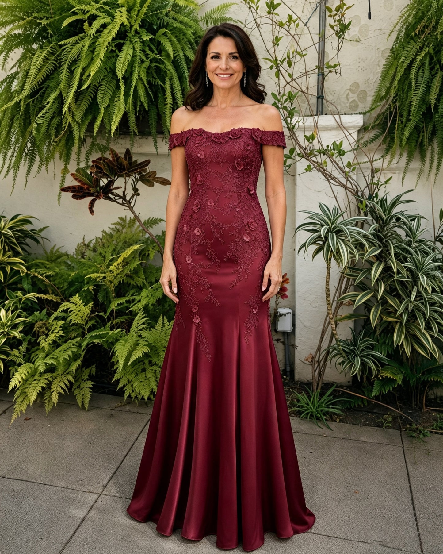 Scalloped Off-Shoulder Lace Mermaid Mother of the Bride Dress