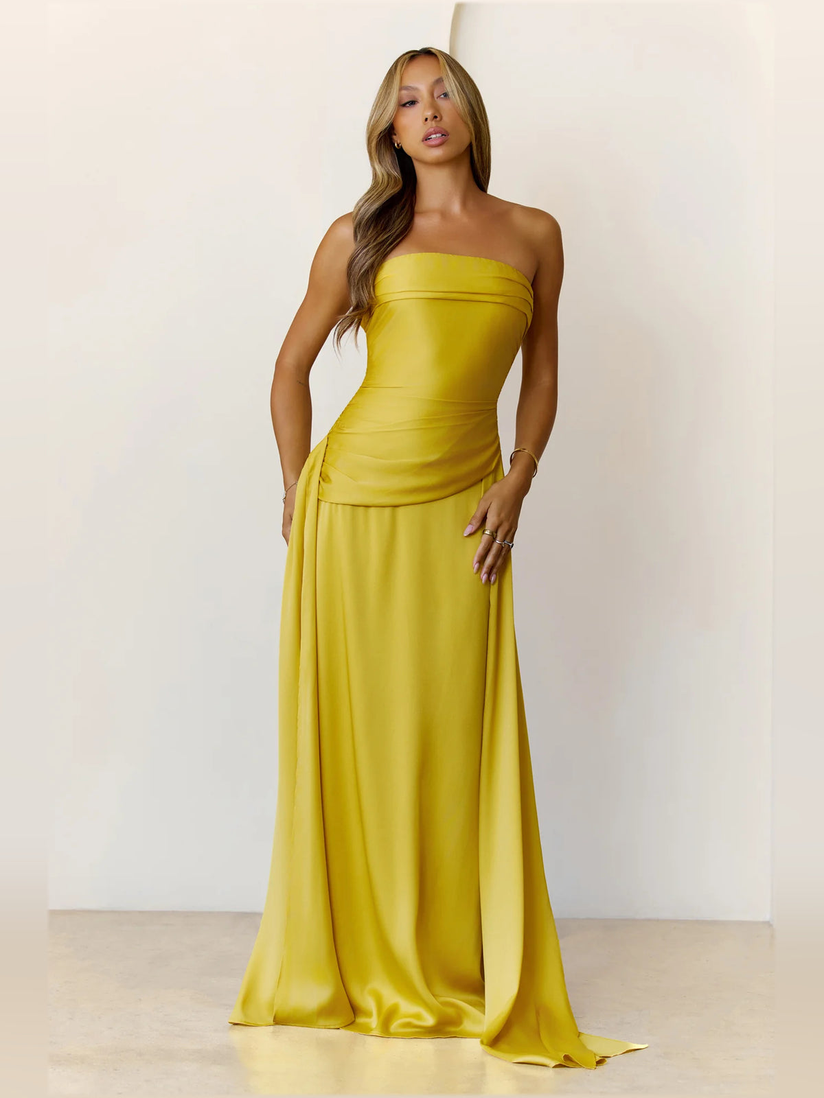 Strapless A-Line Satin Maxi Formal Dress