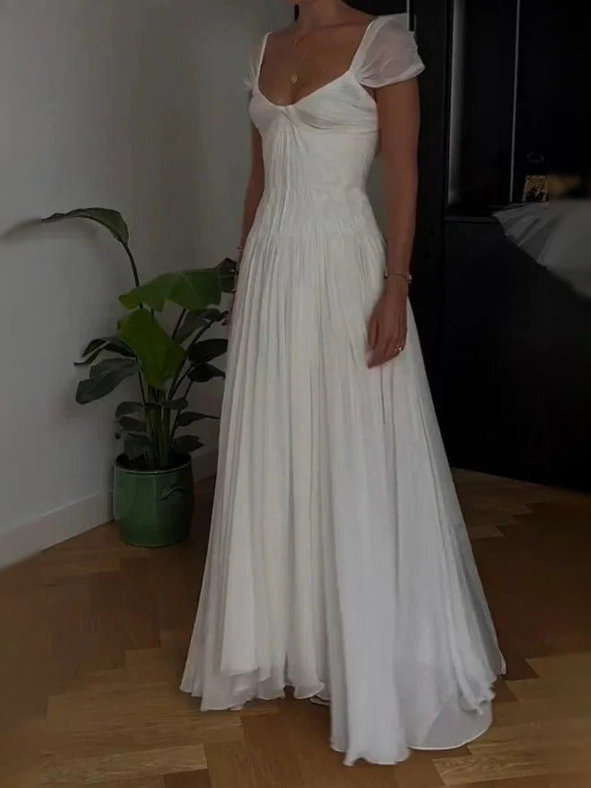 Ruched Draped Sweetheart A-Line Short Chiffon Wedding Dress for Garden Wedding